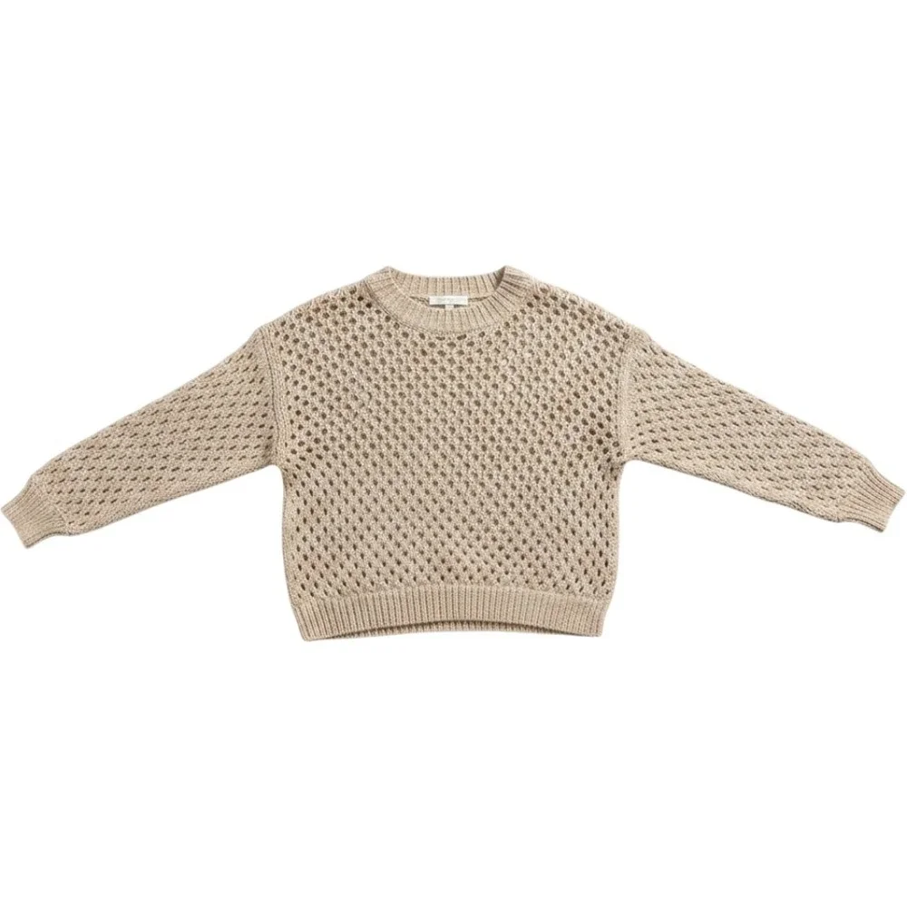 Roller Rabbit Womens Tan Beige Open Knit Cotton Crochet Pullover Sweater Size M
